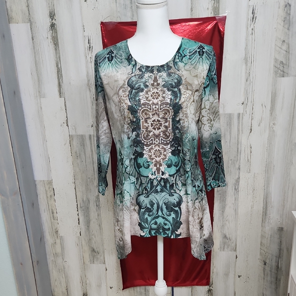 Roz & Ali Teal and Black Patterned Top